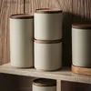 Food Jars Canisters Ceramic Airtiht jars tea storage jars home food storage containers wooden lids seasoning jars kitchen jars soda bowl setL24326