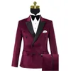 Men's Suits Double Breasted Black Peaked Lapel Burgundy Velvet 2 Piece Jacket Pants Slim Fit Elegant Blazer Ropa Hombre Terno