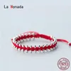 La Monada Weave Red Thread for Hand 925スターリングシルバーブレスレットレッドスレッドストリングロープブレスレット女性用シルバー925ビーズ240313