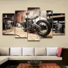 5 Panel Vintage Motorcycle Canvas Painting Retro Red Motor Car Posters and Prints for Boys Room Wall Decor Black and White