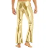 Yizyif hommes brillant métallique Disco pantalon cloche bas évasé Lg pantalon mec Costume pantalon hommes Flare pantalon évasé cloche c6MF #