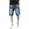 Summer Mens Casual Denim Shorts Fi Multi-poches Couleur unie Bleu clair Cargo Bermuda Ripped Jeans Shorts Grande Taille 28-42 A5yh #