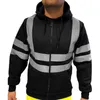 Männer Streifen Patchwork Kapuzenjacke Ski Hoodies Reflektierende Sichtbarkeit Arbeitskleidung Mantel Farbblock Arbeitskleidung k5oM #