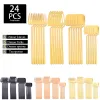 Setler 24 PCS GOLD YEMEĞİ SET SET PASTINLAR ÇELİK Gümüş Set Mutfak Bıçağı Çatal Teaspaon Mat Sapta Batı Çatal Teşheri Hediyesi