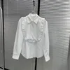 Kvinnors blusar skjortor designer btand chic ruffles bib långärmad skjorta lös öronkant ålder minskar vita toppar koreanska vestidos dropp de otkun