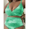 New Fat MM Tie Dyed Sling Deep V Plus Size Sexy High Waist Bikini Swimsuit P008