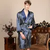 5xl Robe Luxury Men Silky Satin Kimo Robe Lg Sleeve Sleepwear Bathrobe Oversized Nightgown Summer Home Clothes K8Kg#