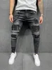 Hommes Ripped Skinny Jeans Biker Haute Qualité Noir Distred Slim-Fit Pantalon Crayon Locomotive Zipper Denim Pantalon Hip Hop Pantalon B5cx #