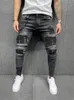 homens rasgados jeans skinny motociclista de alta qualidade preto disred slim-fit lápis calças locomotiva zíper calças jeans hip hop b5cx #