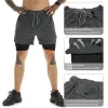 mens 2 em 1 Running Shorts Verão Athletic Gym Workout Performance Shorts com bolsos de toalha Loop Stretchy Quick Dry T1wK #