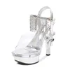 14CM Sandales À Talons Hauts Été Nouveau Argent Gland Cristal Chaussures Designer De Mode Chaussures Pour Femmes À La Mode Banquet Fête Opposé Sexe Talon Chaussures À Talons Hauts Taille 35-43