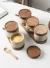 Food Jars Canisters Ceramic Airtiht jars tea storage jars home food storage containers wooden lids seasoning jars kitchen jars soda bowl setL24326