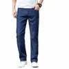 2024 Новые летние лиоцелловые мешковатые мужские джинсы с эластичной резинкой на талии, тонкие прямые джинсовые брюки, темно-синие классические брюки, большие размеры 40, 42 v8IO #