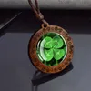 Pendant Necklaces Four Leaf Glass Dome Wooden Pendant Necklace Rope Chain Necklace Retro Jewelry St.Patricks Day GiftC24326