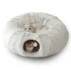 Mats Cat Tunnel Cat Bed Cave With Mat For Inhoor Cat Ferret Collapsible Plush Cat Cave Tube Donut Tunnel Multifunktionella kattleksaker