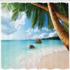 Shower Curtains Beach Curtain Green Palm Tree Clear Blue Sea Exotic Pattern Hook Waterproof Fabric Bathroom Decoration