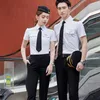 Aviati Pilot White Shirts Men 2024 Summer Short Sleeve Slim Air Force Captain Sted Pilot Uniform Work Cosplay Costume Q8SP#