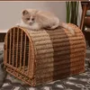 Cat Carriers Portable Handwoven Rattan Carry Breathable Comfortable Basket Ideal for Car Travel and Outdoor Adventures with Pets