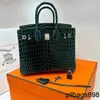Bikns Designer Crocodile Leather Handbag Handmade 7A Cowhide French Nile 25CM Fully Handmade LuxuryB0CO
