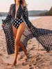ポルカドットビーチウェアスーツポンチョ2024ファッション着物女性ビーチ出口水着ディープv水着セクシー /バススーツ