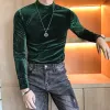 T-shirt Veet Turtleeck 2023 Fall Winter Slim Strime Casual T-shirt Men LG Sleeve Tight T-Shirt Club Camiseta Homme G9C3#