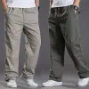 Mens Casual Cargo Cott Pants Men Pocket Löst raka byxor Elastiska arbetsbyxor Märke passar joggar manlig super stor storlek 6xl v5cg#