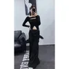 Skirts Early Spring Street Trend Women Long Black Knit Loose Floor Length Bustle Skirt Personalized Big Ears Design 2024