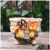 Planters & Pots Strongwell Home Decoration Planter Mushroom Stoneware Succent Flower Pot Living Room Vintage Handicrafts H220423 Drop Dhw80