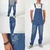 Streetwear Blue Men's Denim Jumpsuit Muti-Pockets Bibb Övergrepp Casual Male Susr Pants C5JD#