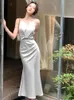 Casual Dresses Summer Stain Women Dress Elegant ärmlös Kvinna Vestidos Mermaid Robe 2024 Fashion Slim Lady O-hals Solid One Pieces Maxi