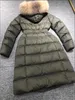 Cappotto da donna grande piumino X-lungo spesso caldo vera pelliccia di volpe con cappuccio doppia cerniera coulisse con cintura piumino sottile Parka impermeabile capispalla colore nero verde