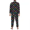 skelet Rabbits Pajama Sets Colorful Print Warm Sleepwear Couple Lg Sleeves Casual Sleep 2 Piece Home Suit Large Size E49K#