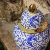 Pots Pot général en porcelaine bleue et blanche avec couvercles Pots de rangement en céramique Conteneurs cosmétiques Fleur artificielle Vase floral décoratif