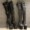 Bottes de 8 pouces de haut talon plate-forme exotique pole danse lacep overnnee bottes fetish size3643 noir brillant Matt en stock expédition rapide