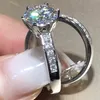 2024 Choucong Seis Garras Anéis de Casamento Joias Clássicas 925 Prata Esterlina Preenchimento Grande Corte Redondo 5A Zircão Cúbico CZ Diamante Mulheres Casal Conjunto de Anel de Noiva Presente