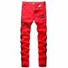 high Street Mens Straight Hole Ripped Jeans Distred Denim Pants Men Fi Hip Hop Zipper Designer White Red Cott Jeans 826d#