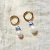 Stud Earrings Vintage Blue And White Porcelain Earring For Women Natural Freshwater Pearl Personalized Elegant High Beauty