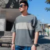 Oversized Mens Clothing Summer New Patchwork Shoulder Length Short Sleeved T-shirt with Simple and Loose Print Fat Guy