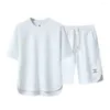 Herren-Trainingsanzüge, 2 Teile/satz, Herren-Sommer-Freizeit-Outfit, Kurzarm-T-Shirt, Sportbekleidung, elastische Kordelzug-Taille, weites Bein, Shorts-Set, Activewear