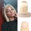 Brazylijskie Virgin Hair 4x4 Lace Closure Bob Postra jedwabista prosta 10-16 cali blondyn