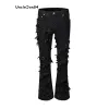 damage y2k black ripped jeans gothic flare pants skinny jeans men street wear cargo jeans Destroy O1bx#