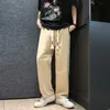 2022 Summer New Men's Casual Pants cienki elastyczna talia koronkowa proste spodnie czarne białe khaki męskie ubrania marki 88UZ#