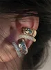 耳のカフ耳カフファンツヒ水ダイヤモンド金属二重層イヤボンクリップイヤークリップ穴あき女性Y2KレトロジュエリーNEW Y240326