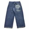 JNCO Low Rise Jeans Men Y2K Harajuku Hip Hop Goth Graphic Hafdery retro niebieskie workowate dżinsowe spodnie swobodne spodnie streetwearne nowe j3f1#