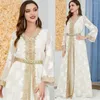 Ubranie etniczne 2PCS Marokańskie kaftan muzułmańskie kobiety wieczorne sukienka imprezowa Zestaw Islamski Eid Ramadan Dubaj Turcja Abaya Jalabiya Caftan Srain