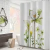 Tende Fiore di ortensia viola Tenda da doccia bianca Paesaggio 3D Pianta verde Tende da bagno in poliestere impermeabile Decorazione per schermo da bagno