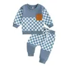 Ensembles de vêtements bébé garçon 2 pièces tenues à carreaux sweat-shirt à manches longues avec poche et pantalon élastique pour les vêtements d'automne en bas âge