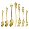 4pcs Gold Cutlery Set European Style Stainless Steel Spoon Fork Royal Steak Knife Retro Hollow Design Dinnerware Set Home Decor