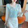 Blusas para mujeres La versión coreana de la primavera 2024 Sweet Ruffled Knitwear Chiffon Estilo de manga larga de manga larga