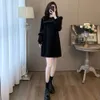 Autumn and Winter Mid Length Sanitary with High-end Feel, Loose Fit, Covering the Belly, Showing A Slim Temperament, Casual Black Long Sleeved Dress for Women